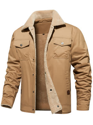 Men's Winter Jacket Lined Sherpa Jacket Warm Trucker Coat Multi Pocket