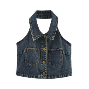 Sexy Big Backless Lapel Halter Denim Camisole