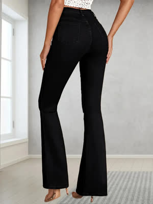 Women's Jeans In Plus Size, American Style With Ripped Holes, Micro Flared Jeans, High Waisted Flared Pants, Elastic Slim Fit Pants, Slimming Pants, Trendy Loose Casual Versatile Denim Straight Leg Pa