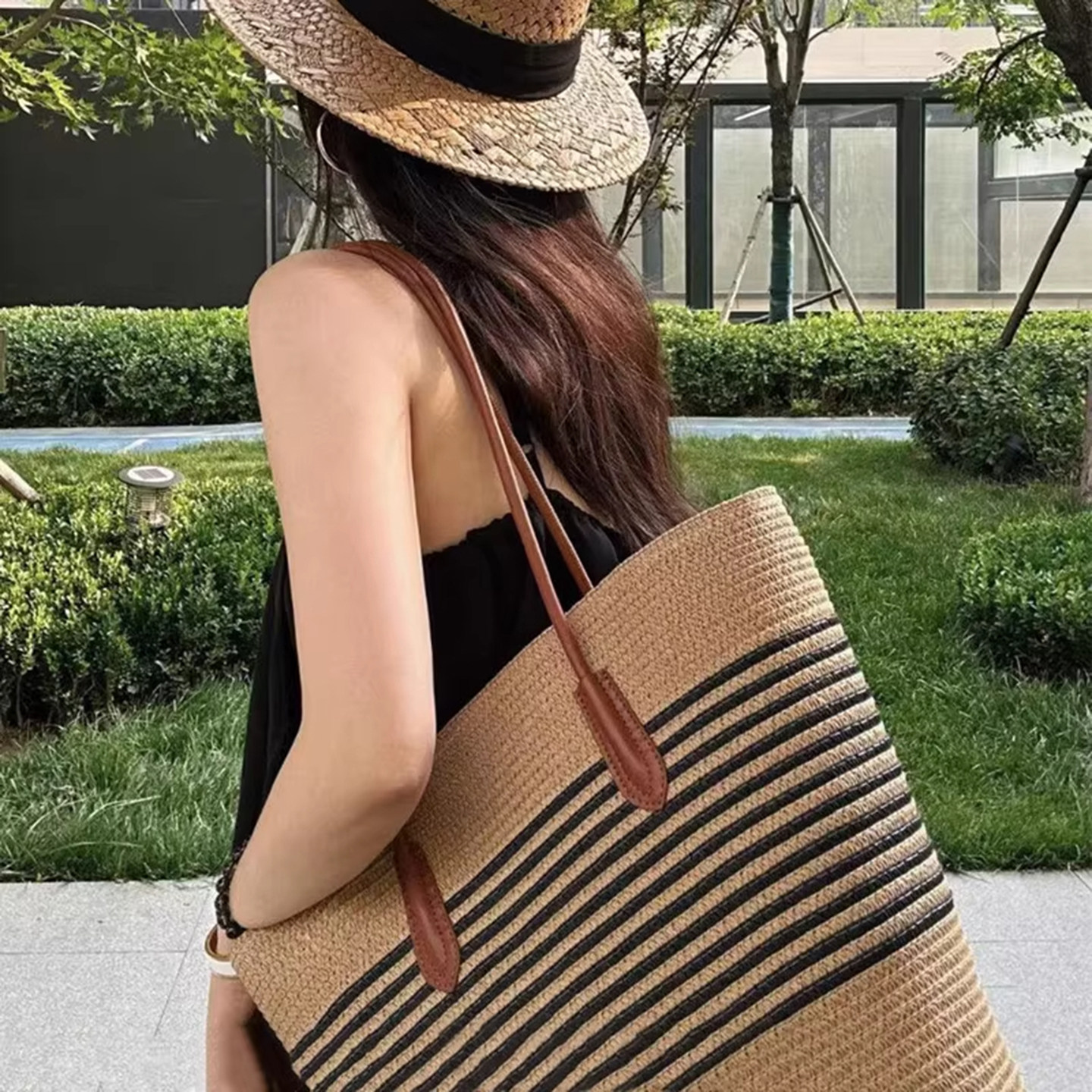 Women's Top Handle Handbag - Summer, Striped, Large Capacity - Style 964078