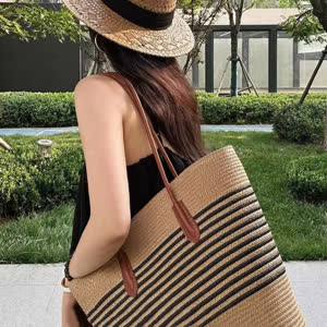 Women's Top Handle Handbag - Summer, Striped, Large Capacity - Style 964078