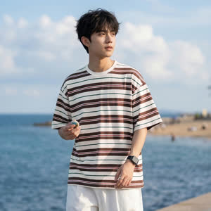 Men's Striped T-Shirt - Summer, Short Sleeve, Relaxed Fit - Style 864222