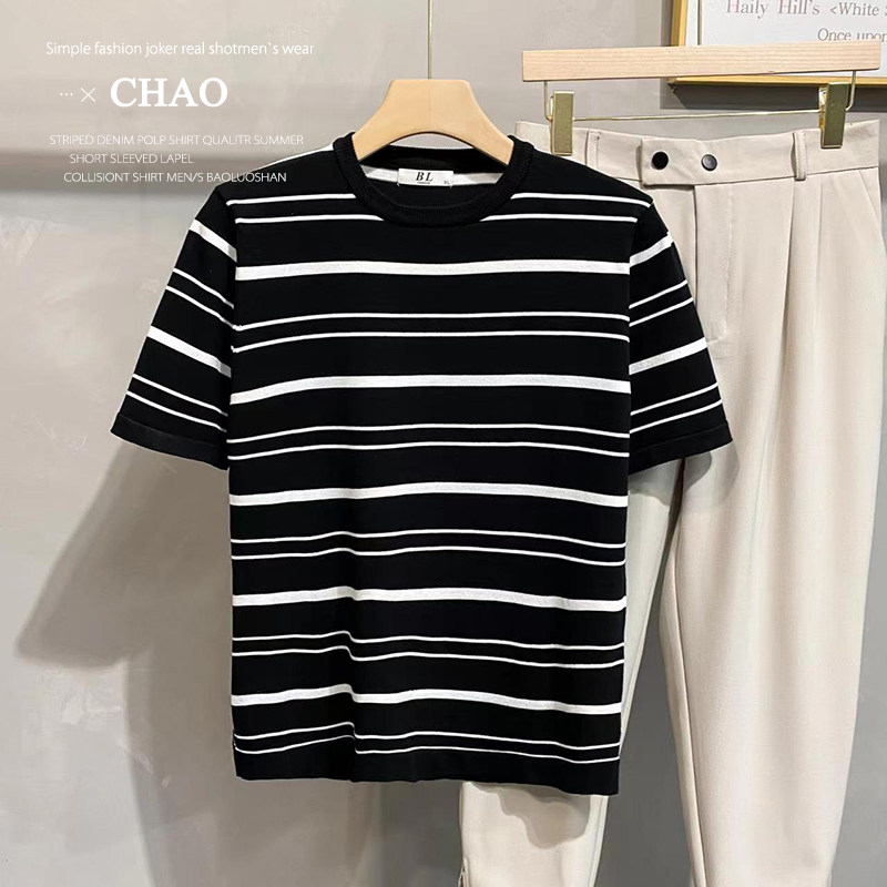 Men's Striped T-Shirt - Summer, Lightweight, Short Sleeve - Style 880893