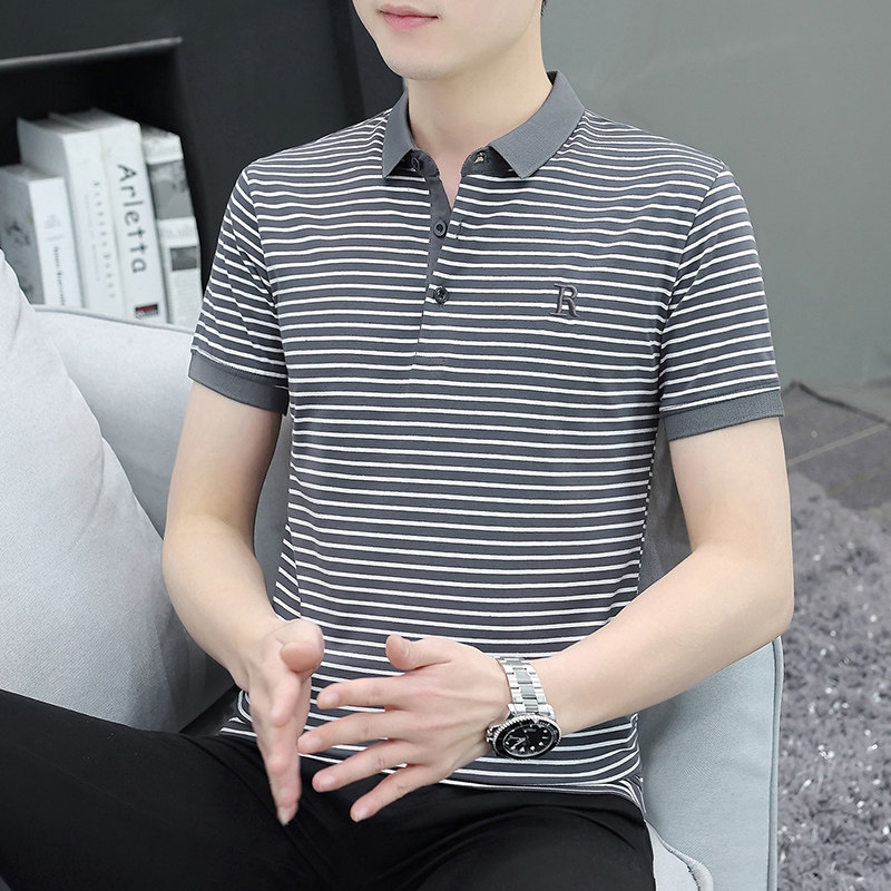 Men's Striped T-Shirt - Summer, Short Sleeve, Striped - Style 987818
