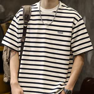 Men's Striped T-Shirt - Summer, Short Sleeve, Relaxed Fit - Style 444195