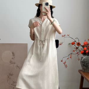 Women's Short Sleeve Summer Dress - Short Sleeve, Relaxed Fit, Breathable - Style 266183