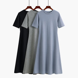Women's Short Sleeve Summer Dress - Summer, Short Sleeve, Solid Color - Style 461112