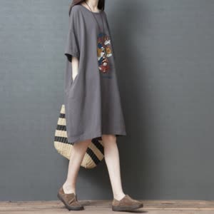 Women's Short Sleeve Summer Dress - Summer, Short Sleeve, Relaxed Fit - Style 094965