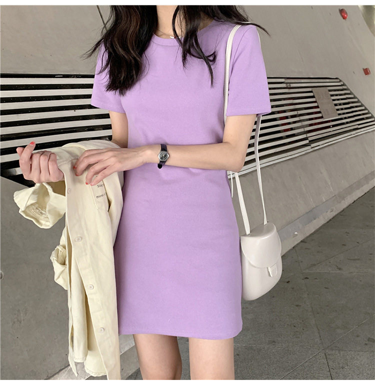 Women's Short Sleeve Summer Dress - Summer, Short Sleeve, Solid Color - Style 313262