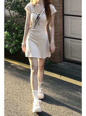 Women's Short Sleeve Summer Dress - Summer, Short Sleeve, Knit - Style 918808