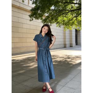 Women's Denim Dress - Summer, Denim, Retro - Style 330487