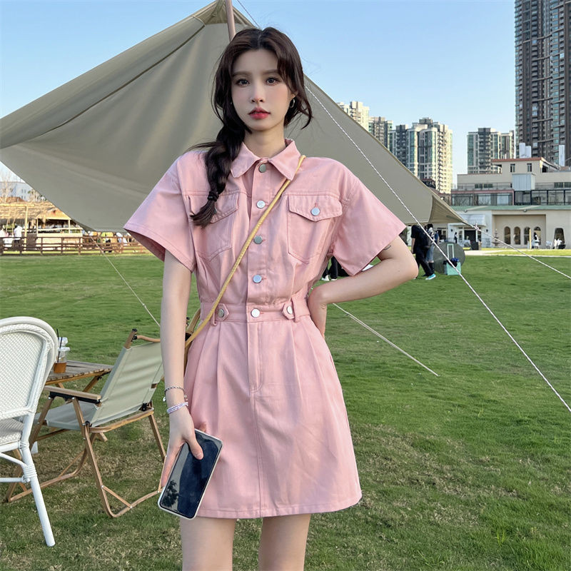 Women's Denim Dress - Summer, Short Sleeve, Denim - Style 440247