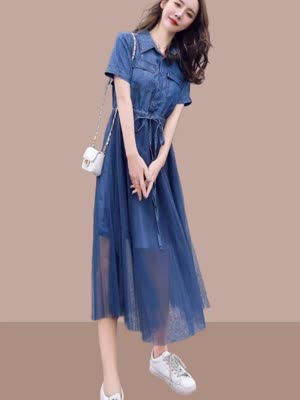 Women's Denim Dress - Summer, Denim, Versatile - Style 069686