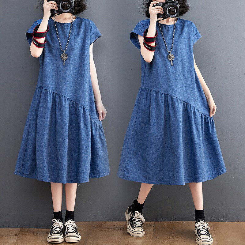 Women's Denim Dress - Summer, Denim, Plus Size - Style 096825
