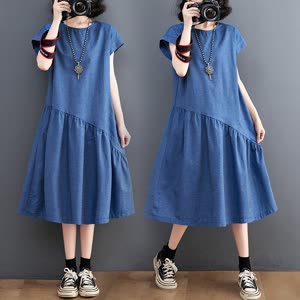 Women's Denim Dress - Summer, Denim, Plus Size - Style 096825
