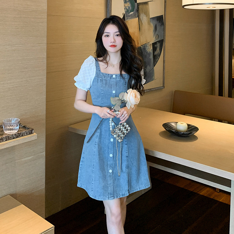 Women's Denim Dress - Summer, Short Sleeve, Slim Fit - Style 416247
