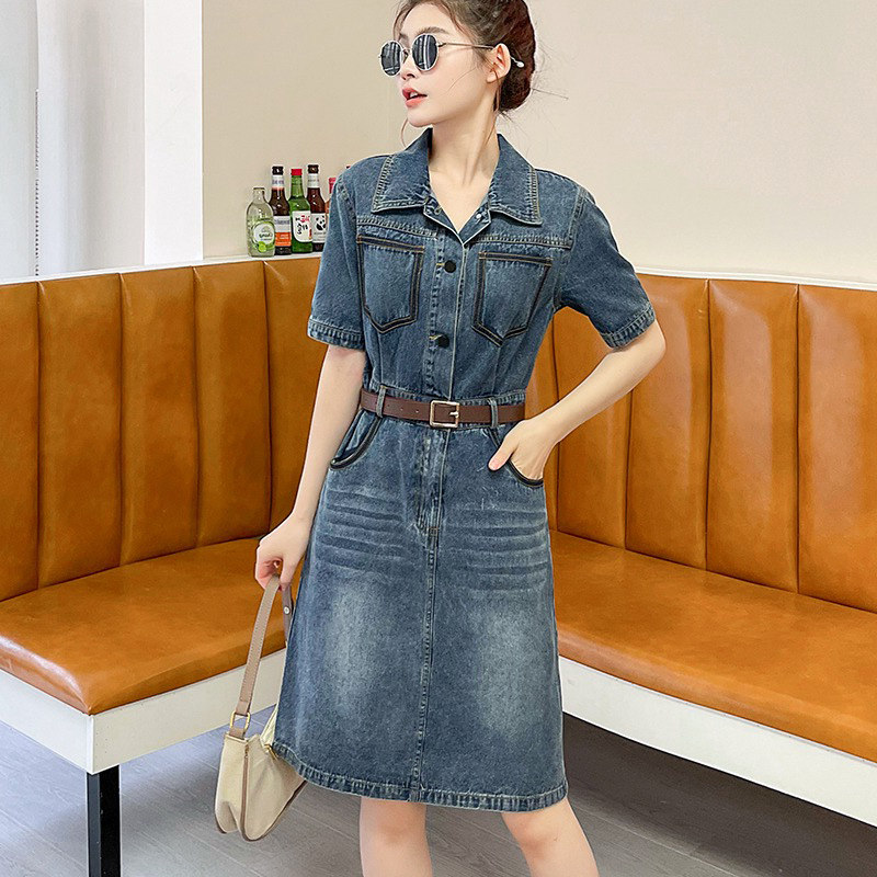 Women's Denim Dress - Summer, Lightweight, Short Sleeve - Style 918176