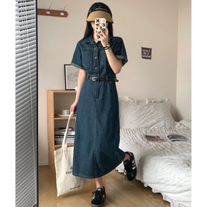 Women's Denim Dress - Summer, Short Sleeve, Denim - Style 156132