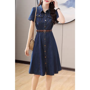 Women's Denim Dress - Summer, Short Sleeve, Denim - Style 417628