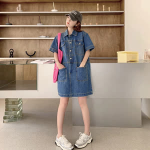 Women's Denim Dress - Summer, Short Sleeve, Denim - Style 590642