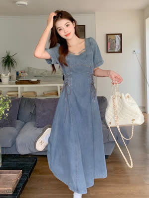 Women's Denim Dress - Summer, Short Sleeve, Denim - Style 090185