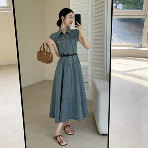 Women's Denim Dress - Summer, Denim, Retro - Style 299905