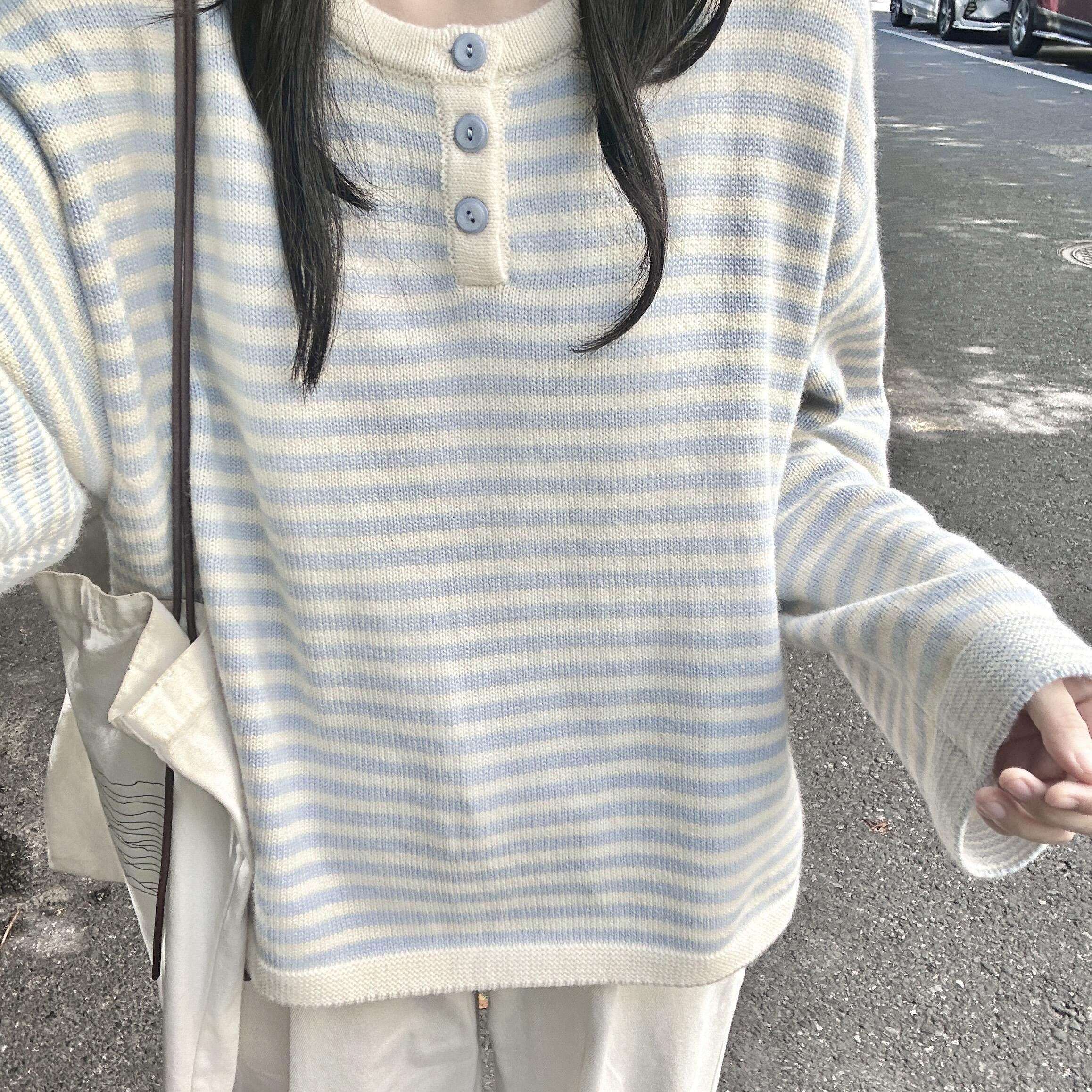 Women's Sweater - Relaxed Fit, Striped, Knit - Style 870468