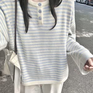 Women's Sweater - Relaxed Fit, Striped, Knit - Style 870468