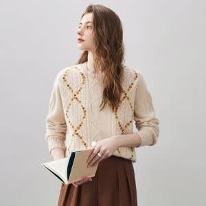 Women's Sweater - Winter, Relaxed Fit, Embroidered - Style 112545