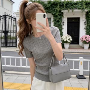 Women's Knit Top - Summer, Lightweight, Short Sleeve - Style 386854