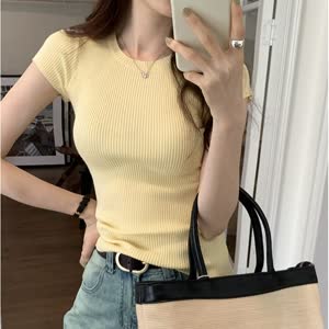 Women's Knit Top - Summer, Short Sleeve, Solid Color - Style 286169