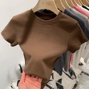 Women's Knit Top - Short Sleeve, Slim Fit, Solid Color - Style 891780